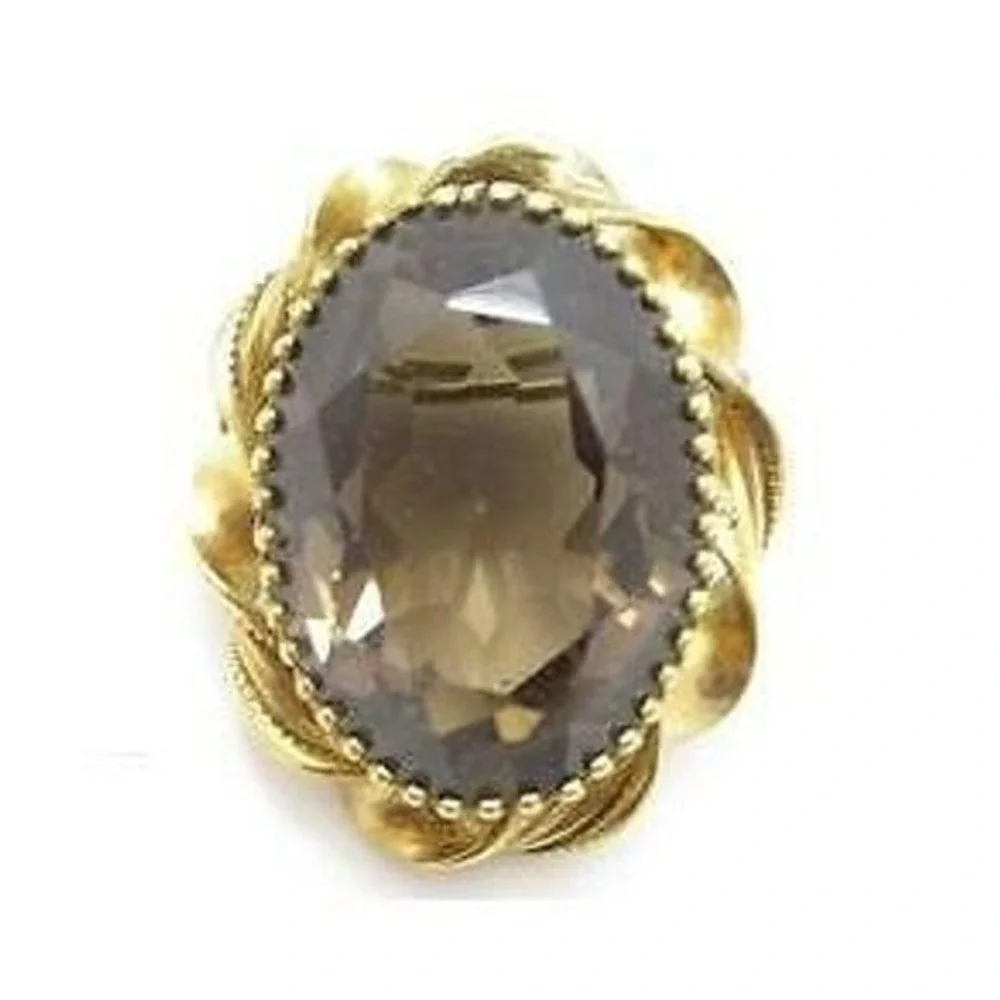 Smokey Quartz Vintage Signed 12K Gold‎ Filled Signed Convertible Pendant Pin